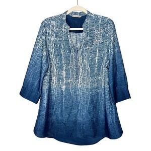 Soft Surroundings Womens Brigitte Tunic Top Blue Ombre Snap Henley Medium?‎